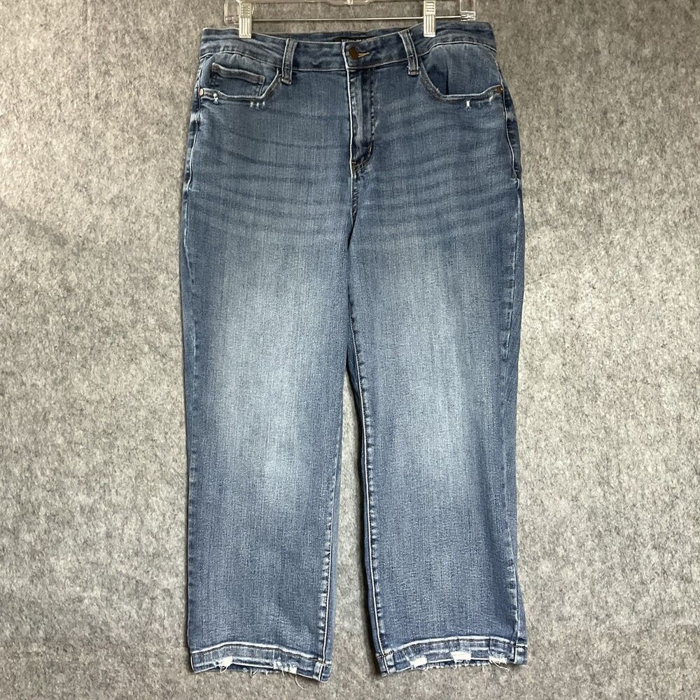 Judy Blue Jeans Womens 14W Blue Denim Pockets Stretch High Rise Distressed 34x23